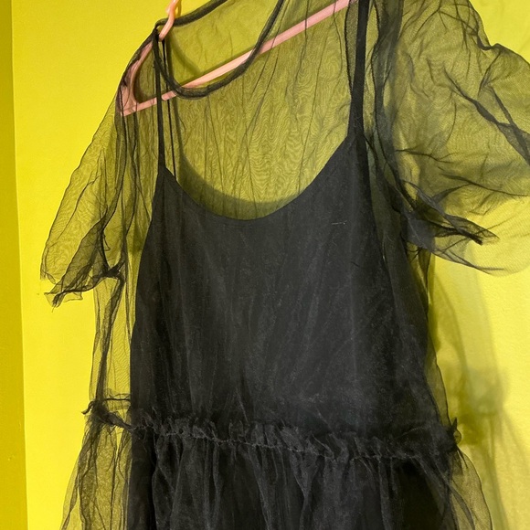Black Tulle Babydoll Mini Overlay Dress - Picture 2 of 6